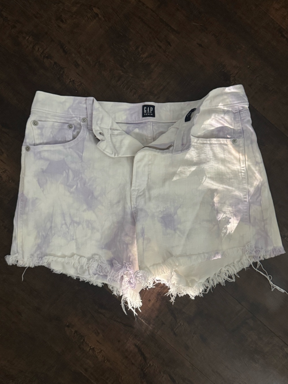 Y2K GAP Acid Wash Denim Cutoff Shorts White Lavender Frayed Hem Size 8/29